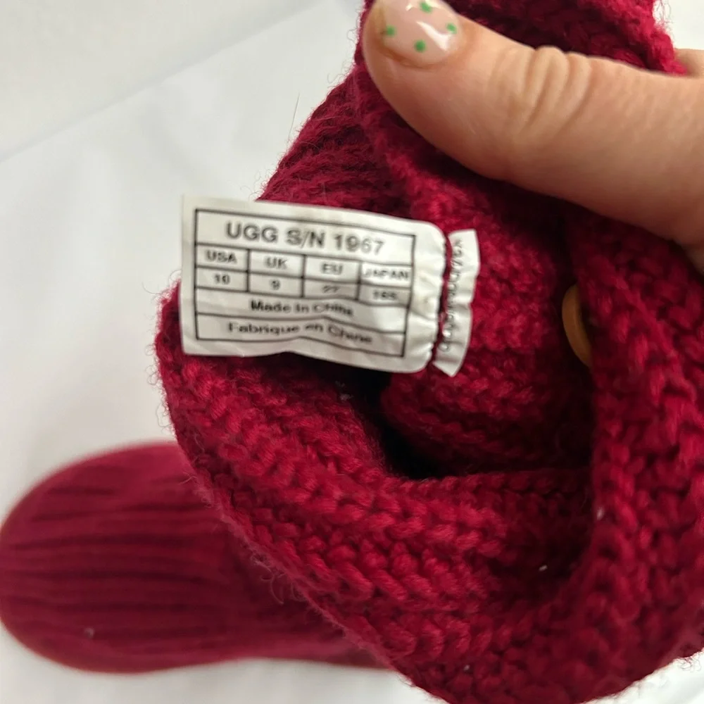 UGG Kids High Red Knit Boots with Multicolor Buttons‎